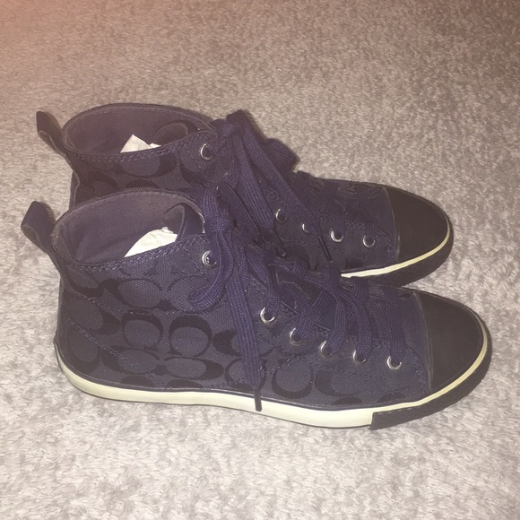 Coach Navy Signature Franca Hi Top Sneakers 7 1/2 - Picture 3 of 8